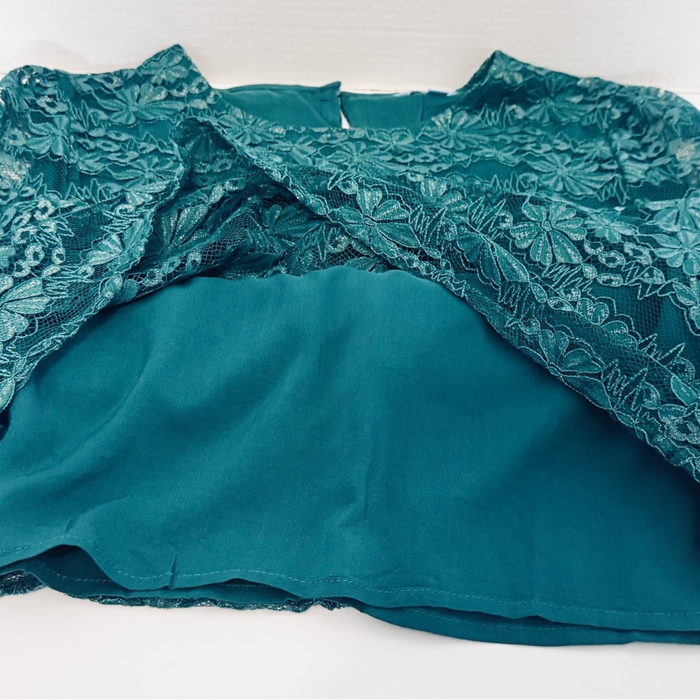 Draper James Green Floral Lace Pull Over Blouse Lined Sheer 3/4 Sleeves - Picture 11 of 15